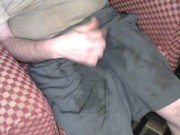 Having some hot cheese dip using nike shorts for bowl