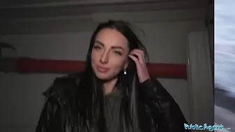 Public Porn Blue eyed babe sucks a fat big dick out in the snow in public