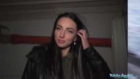 Public Porn Blue eyed babe sucks a fat big dick out in the snow in public