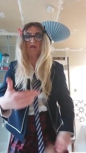 Horny Sissy in Uniform Loves Her Precum