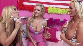 a dream come true - three sexy blonde bitches suprise one guy two reverse group sex orgy