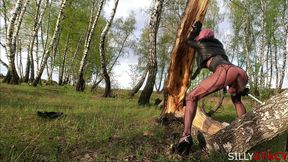 Sissy Stacy Walking Outdoor and Play with Huge Dildo
