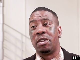 Ebony teen stepdaughter with large butt sucks and screws stepdad