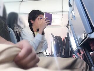 Crazy Risky Handjob until Cum in Public Airplane