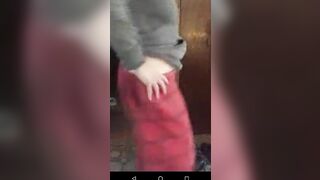 Pulling down pajamas to flash huge ass