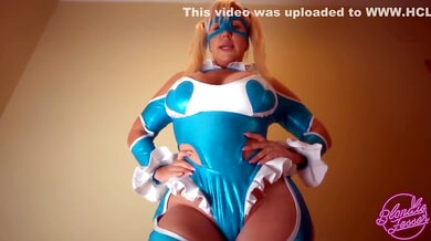 Mature BBW Blondie Fesser embodies R. Mika in solo ass worship cosplay