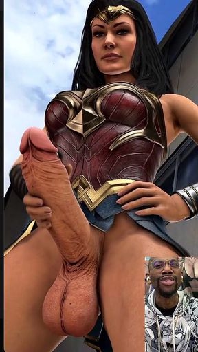 Wonder Woman Casually Jerking off Her Beautiful Transgender Cock