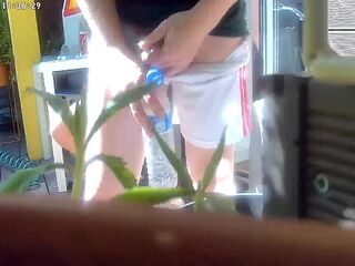 Redhead hunk tries to pee in a bottle hiding from his ally. Caught, it ends up in watersports and a homo blow job