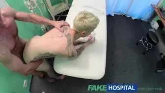 Busty tattooed blonde patient gets fucked hard by doctor in clinic