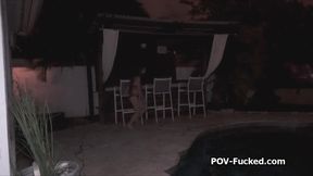 Big tit Asian teen blows my by the pool at night