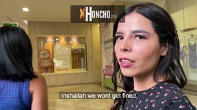 Latina amateur girl sucks big cock in public mall