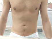 Getting my see through swimwear wet in the hot tub