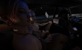 Handjob and Fingering Inside a car - FFM, Lesbian, Masturbation, Public