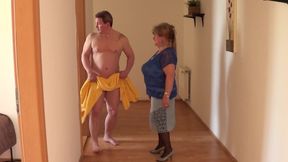 Horny oma sucks a huge cock then rides it like a star