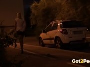 This hottie is nearly CAUGHT pissing in public in the city!