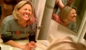 cute milf fucked in front of the bathrrom mirror