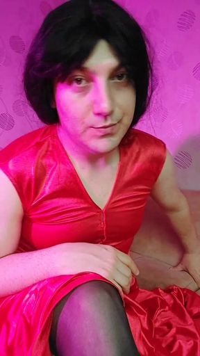 Red Princess Kitty Cross Having Fun in Red Dress
