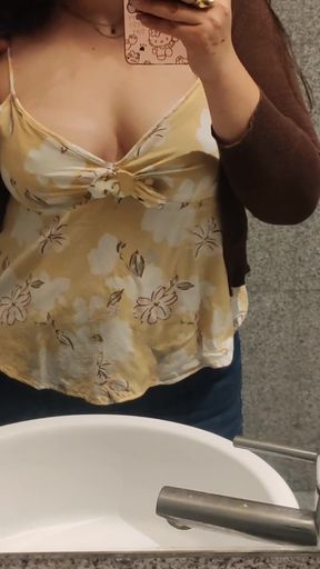 Curvy blonde latina bounces her big boobs in public while being