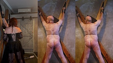 punishing my slave on cross - caning, whipping, spanking