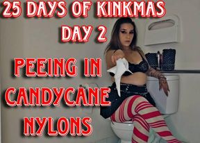 25 Days of Kinkmas Day 2: peeing in Candy cane nylons