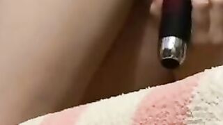 Pregnant eighteen takes glas booty plug inside fluffy socks