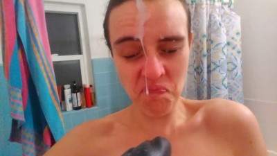 Monster Cum Facial! Hairy Onlyfans Camgirl Takes BAD DRAGON CUMSHOT