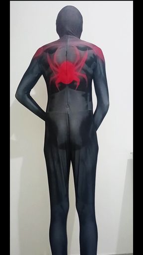 Fun at home wearing amy Spiderman Miles Morales Zentai costume with socks
