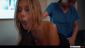 Hot trans nurse fucks this tempting lesbian chick with her massive cock