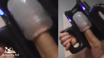 Hung daddy uses high-speed automatic masturbator and shoots a massive cumshot