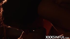 Sensual redhead rides huge cock in dark room