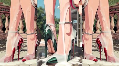 High heels soaked in cum then licked by hot anime girls
