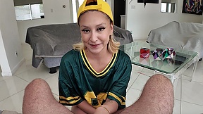 Mads Flores takes cum on her slutty face after sucking and riding firm cock