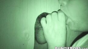 Bearded heavy fucker swallows a big bushy glory hole dick