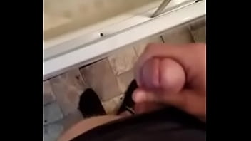 Masterbating in public bathroom black socks