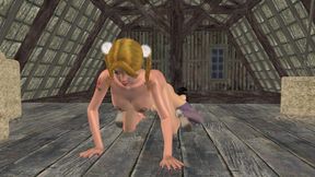 3D Animated Lesbian Heat: Busty MILF Pussy-rubs & Double-dildo Anal Pounds Petite Teen
