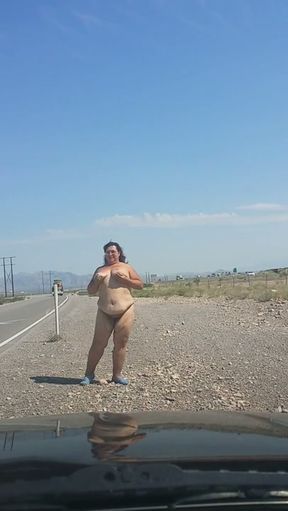 This freeway slut is a total exhibitionist and she gets off on being watched