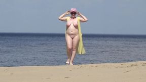 Juicy Woman Walking Naked on Beach