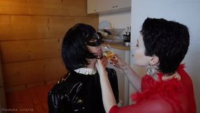 Sissy maid drinks Mistress pee and eats from the floor for awful breakfast