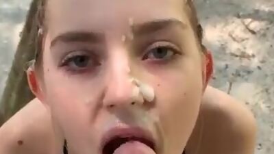 My first Public Blowjob almost Caught with Cum on my Face Eva Elfie