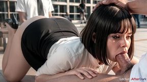 a new professor at our university has a very strange teaching style. she openly has sex with her students in various places around campus. [ai]