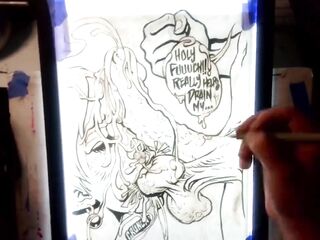 Drawing "The Nut Cruncher" Huge Ball Biting Cum Explosion All Over Her Face, Music by: CeehDeeh