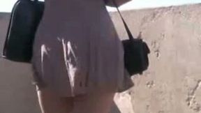 Wind blows exposing my naughty girlfriend's upskirt and her ass