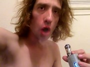 Topless Transgirl Vaping at the Day Prior to 12 Months on HRT/Estrogen