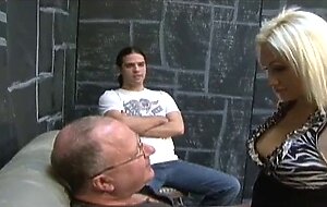 Husband watches old man dom the wife