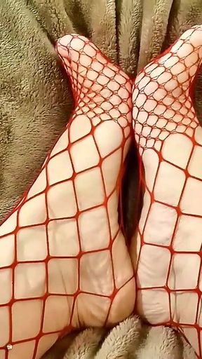 Red Fishnet Pantyhose Show off Volume 7