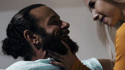 Teen blonde girl has a big crush on her handsome bearded stepdaddy