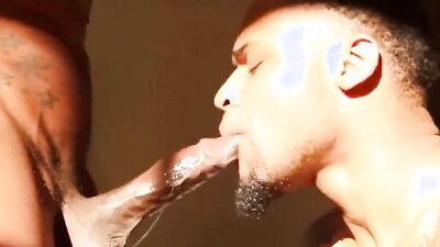 Two horny black dudes are having sex on the couch