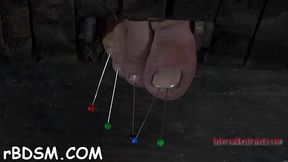 Tied up chick gets her pink flaps opened up for lusty punishment