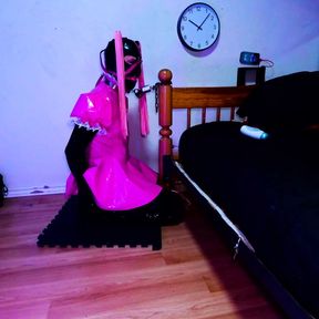 Sissy Maid Collared to Bed Post in Chastity