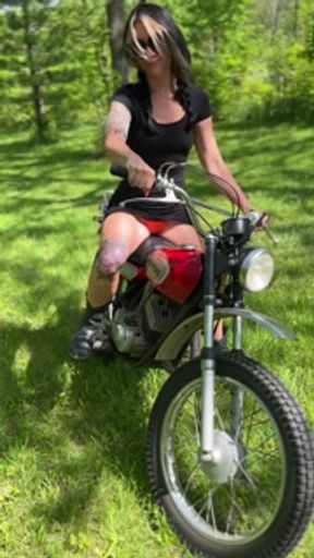 Tina Moore Kick Starts Vintage 2stroke Dirtbike panty showing